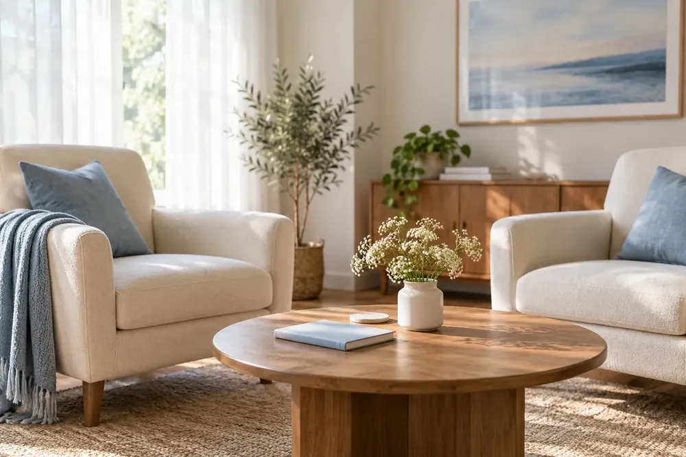 A quiet room with two armchairs and soft daylight